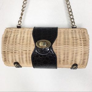 Wicker Straw Clutch Faux Leather Closure and Chain